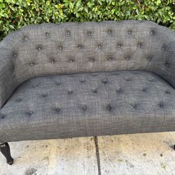 Vintage Gray Tufted Camelback Sofa or Settee / Love Seat