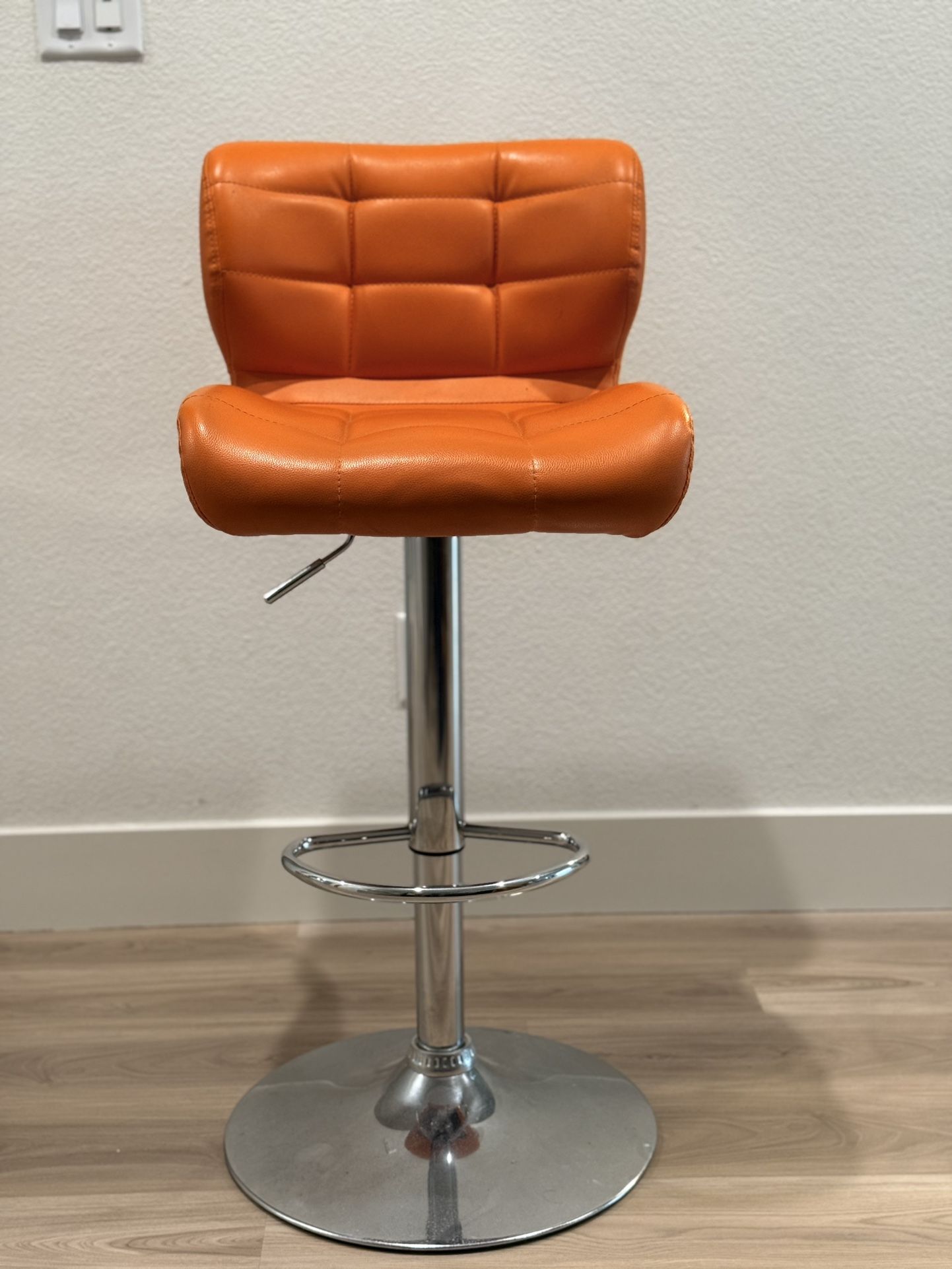 Adjustable Height Barstool with Chrome Base - Orange