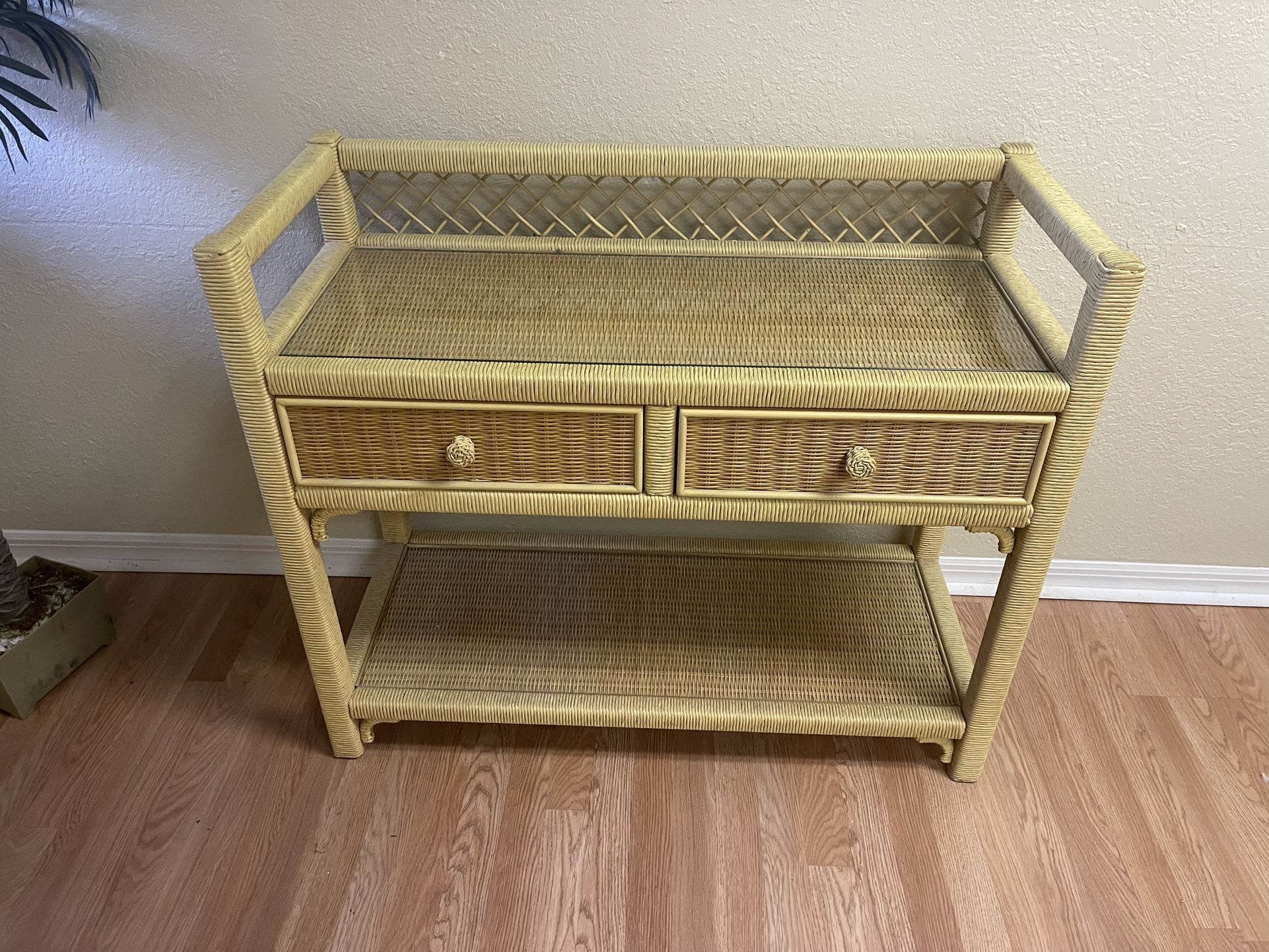 Vintage Henry Link Natural Rattan Wicker Bar Cart Console Table