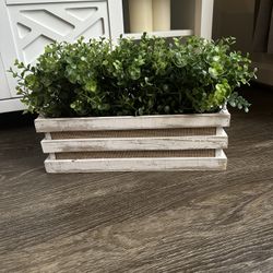 Set Of 2 Greenery Inside White Wood Basket (with Handles)