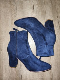 Blue Velour With Chunky Heel