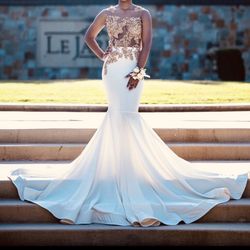 Prom Dress (Ivory and Gold) size small