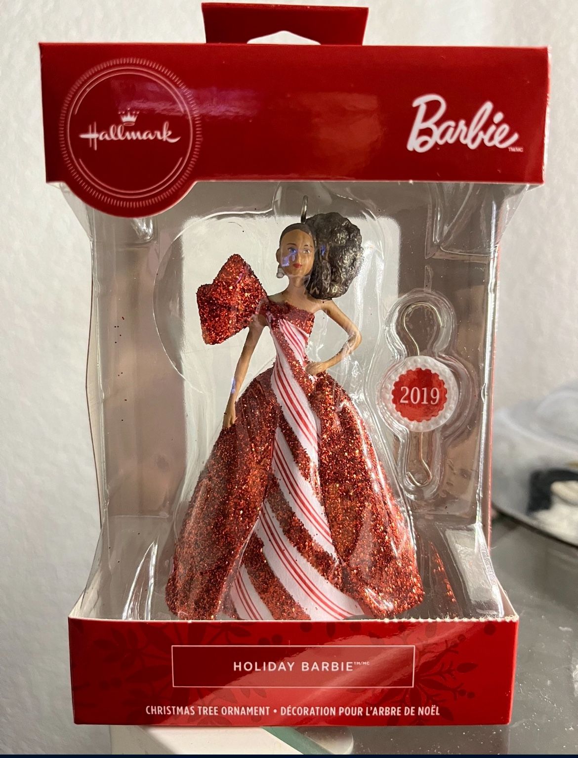 2019 Hallmark HOLIDAY BARBIE Ornament AFRICAN AMERICAN Barbie Candy Cane Gown