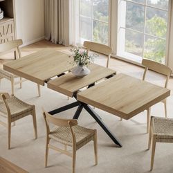 Extendable Dining Room Table for 4 6 8, 55"-70.9" Kitchen Table Rectangle Wood, Expandable Dining Table with Hidden Storage, Space Saving Farmhouse Ki
