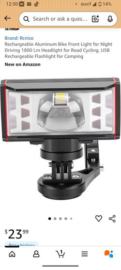 Rechargeable Aluminum Bike Front Light for Night Driving 1800 Lm Headlight for Road Cycling, USB Rechargeable Flashlight for Camping
New on Amazon