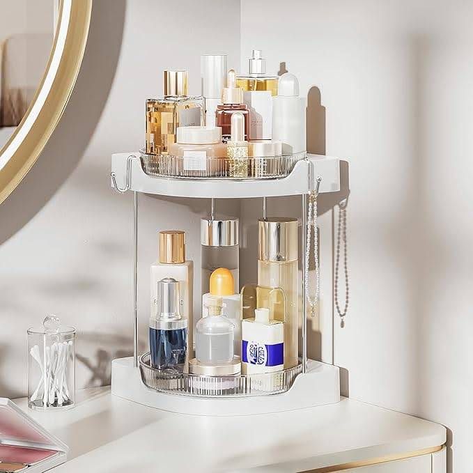 Delamu Bathroom Counter Organizer, Rotating Makeup Organizer Countertop, Easy to Install, Ideal for Bathroom Storage, Vanity, Perfume, Large Skincare 