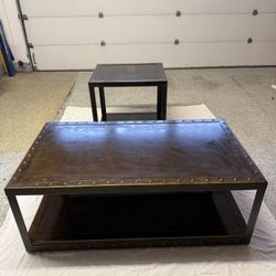 Industrial All-Metal Aviator Table Set – Riveted Dark Wood-Look Finish