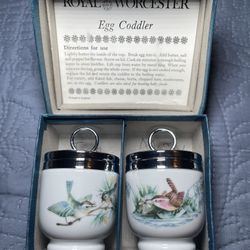 Vintage Royal Worcester Porcelain Egg Coddler Bird Theme set De 2 