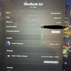 MacBook Air, 13.3, 2020, M1 Chip.
