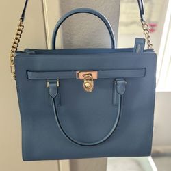 MICHAEL KORS HAMILTON MODERNE LARGE LEATHER SATCHEL GORGEOUS FRENCH BLUE
