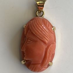 carved coral cameo 14K Gold. 