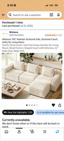 Welzona 103" Modular L-Shaped Sectional Sofa with Ottoman
