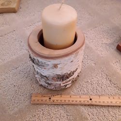 Birch Candle Holder And Candle
