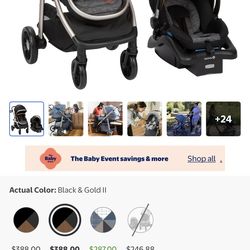 Monbebe 6 in 1 Modular Infant & Toddler Travel System Stroller, Black & Gold II