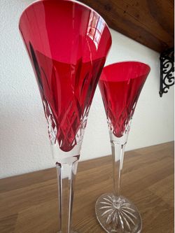 Pair of Waterford Crystal Red Champagne Flutes