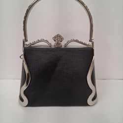 L👀K! Black Satin Hardshell Evening Bag with Rhinestone Handle & Closure. SUPER SWEET!....asking $35.00