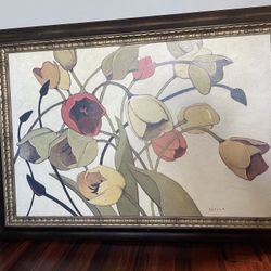 Shirley Novak Oil Canvas Painting 'Tulip Toss' 30x42 framed Wall Art Rare Floral Artwork
