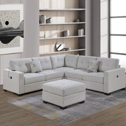 4pcs Sectional Sofa w/ottoman & USB connection 