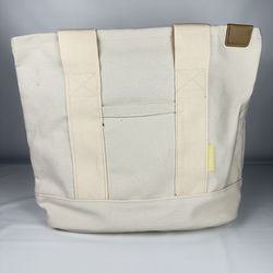 Woomada Canvas Tote Bag Cream Zipper Top w/ Adjustable Strap