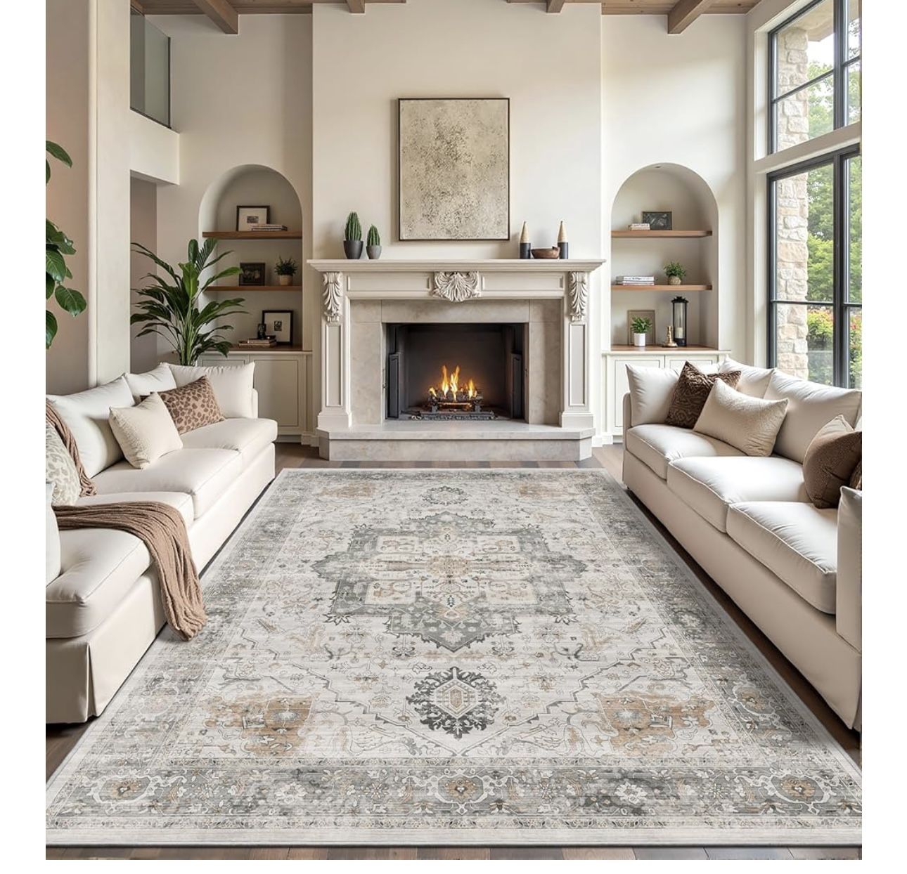 New- 8 X 10 Vintage Medallion Washable Rug