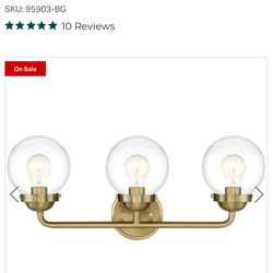 Brushed Gold bathroom 3 light fixture new