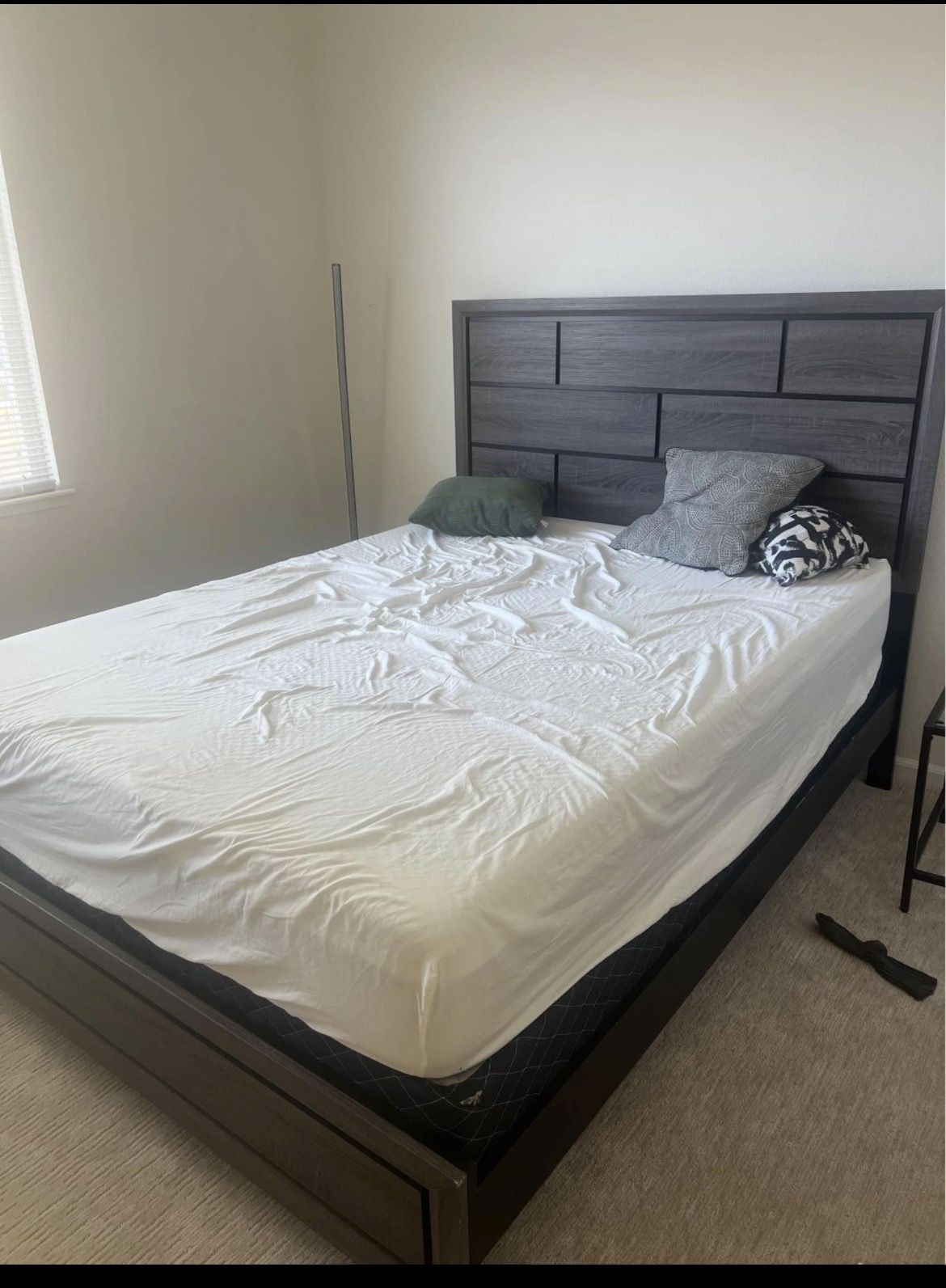 Queen Size Bed With Frame, Mattress And Spring Box