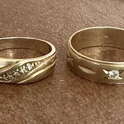 🇮🇹Lot Of 2 Solid 14k Yellow Gold Rings with Diamonds (7.18g). Made In Italy.
