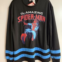 Marvel Spider-Man Men's Long Sleeve Crew Neck T-Shirt Black Blue Red Size L