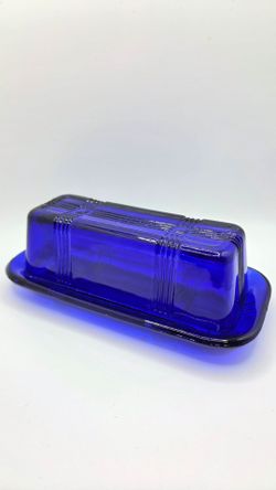Vintage Cobalt Blue Glass Criss Cross Butter Dish