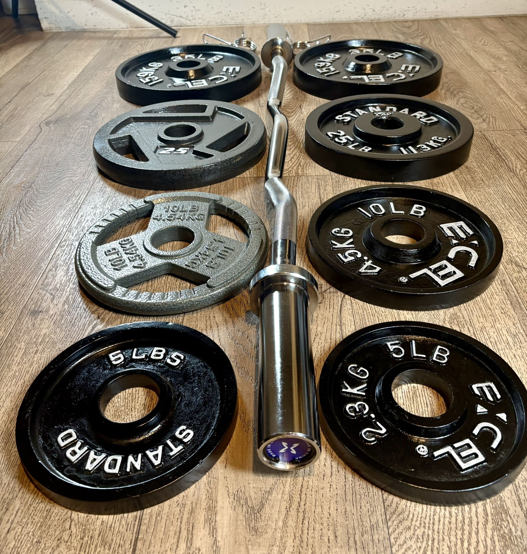 BRAND NEW Olympic Silver Curl Bar With Cooper Bearings & Weight Plates Pairs From 5s To 35s #  (Total: 170 lbs)