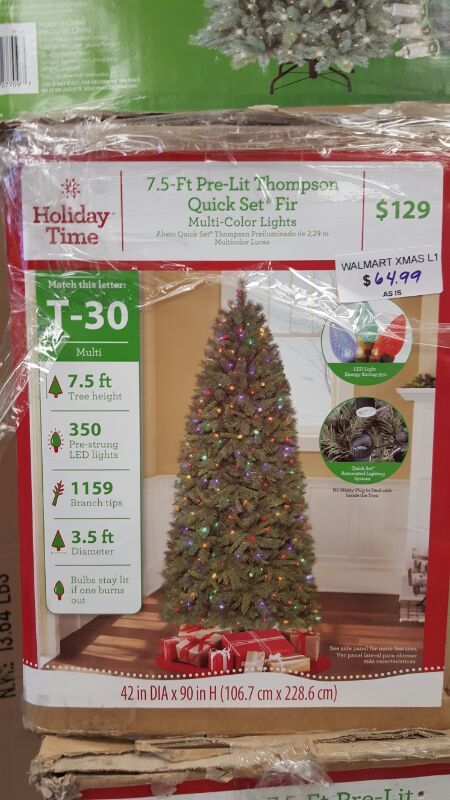 7.5 ft pre lit multi color thompson quick set fir xmas tree $65
