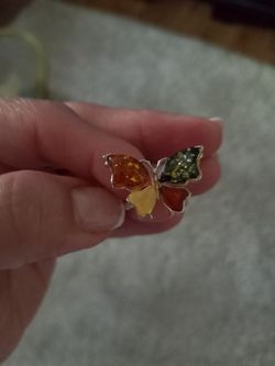 Beautiful Authentic Amber Butterfly Ring