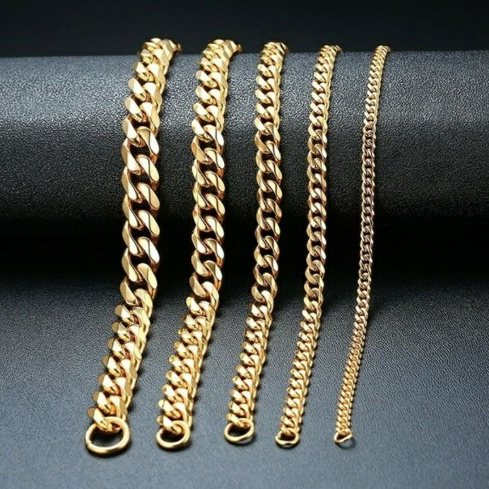 (Shipped Only) Stainless Steel Gold/Silver/Black Cuban Link Bracelet
