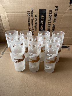 Vintage Frosted Glasses with Horse Design – Set of 7