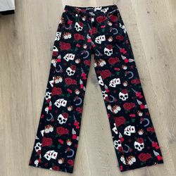 Dolls Kill skull red rose gambling black jeans pants Current Mood