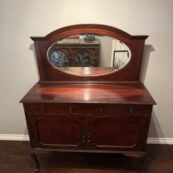 Antique Sideboard / Buffet w/ Attached Oval Mirror