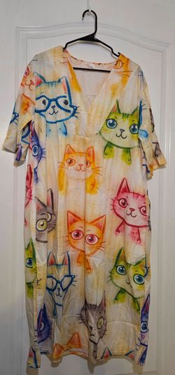Womens colorful watercolor cat print dress