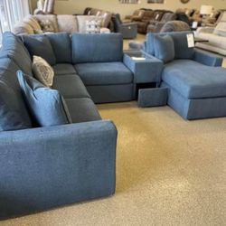 AP🎊$49 Down Payment For Financing👉 Modmax Blue Soft Cozy Modular Sectional Couch With Chaise, Console 