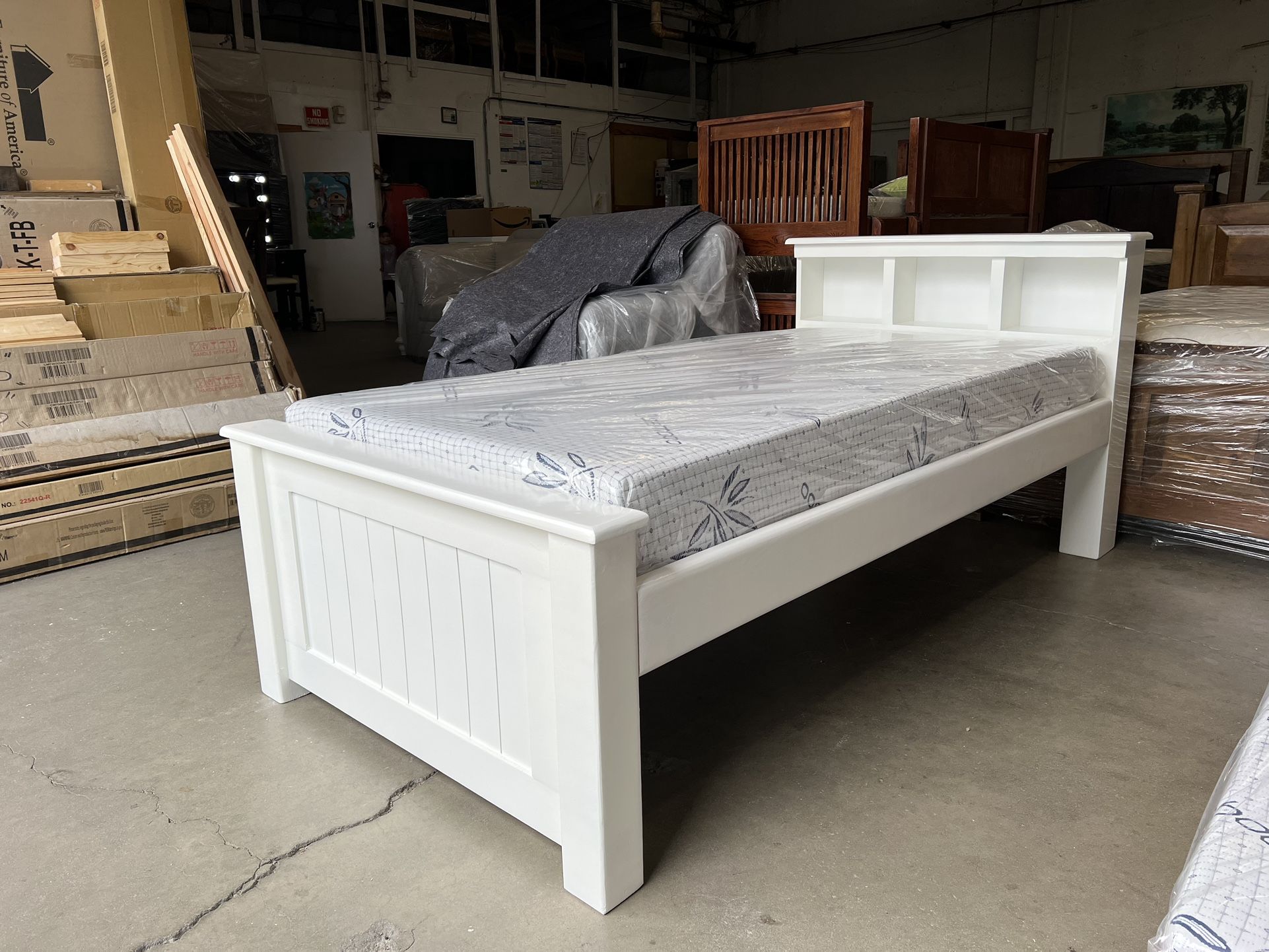 White Twin Bookcase Bed And Foam Mattress