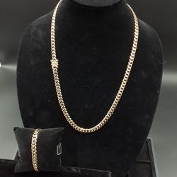 14K gold plated 8mm Cuban link chain and bracelet