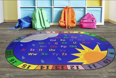 🙋‍♂🙋‍♀*Made in the USA* Rainy Day Abc's Classroom Educational Area Rug for Kids Teachers, Daycares