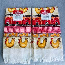 Vintage 90s cannon kitchen towels set of 2 new old stock unused with tags  Cute cottage core country kitchen farmhouse barn, and chickens pattern