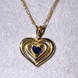 14k Gold New In Box Shane Company Blue 💙 Sapphire Heart Necklace!