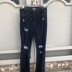 FRANCESCA’S “Harper Heritage” Dark-Blue Distressed Kick Crop Jeans (29)