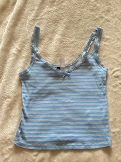 Blue Striped Lace Trim Cami Top