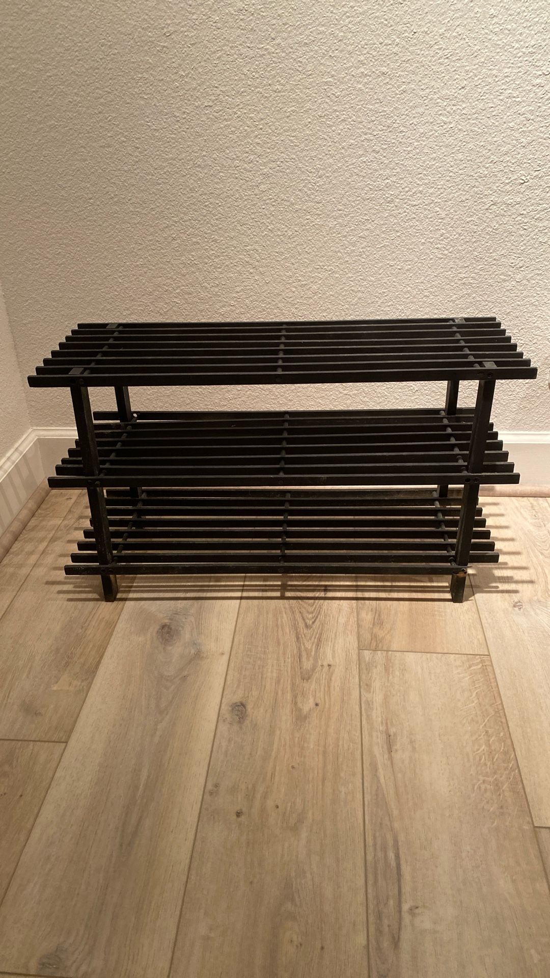 3 Tier Slatted Wood Storage Organiser Shoe Stand Rack, Natural and Black,27.6x9.8x15.9inches (Black)