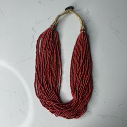Vintage Handmade Coral Seed Bead Necklace 