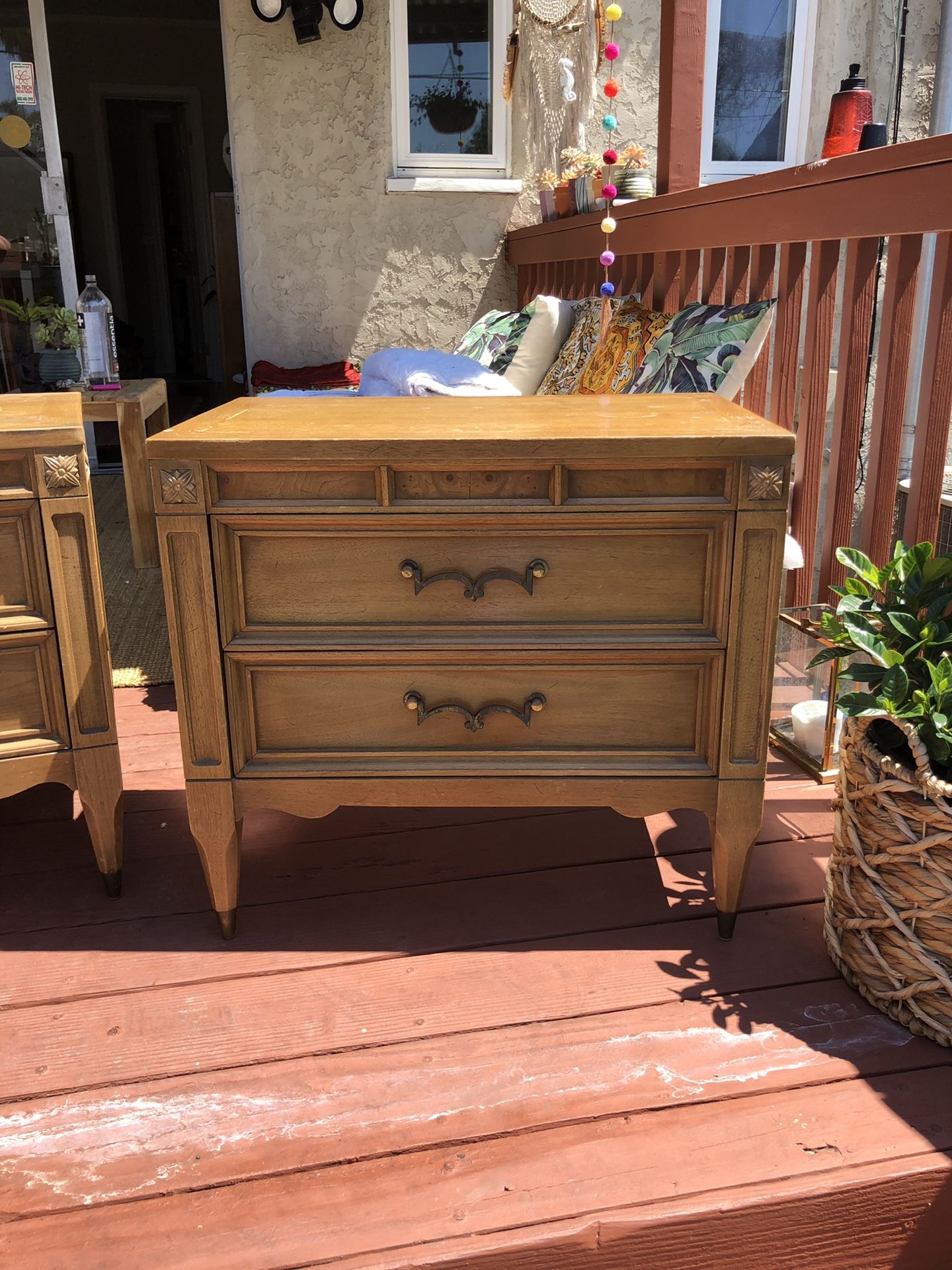 Pair of antique side tables. Have matching armoire and credenza if interested. In great condition.