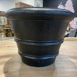 {ONE} Classic rolled rim stone pot planter. Overall: 11” H x 14.75” x 14.75”. Indoor/outdoor. Drainage holes. Color: black (stock photo not available)