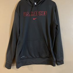 Nike US MARINES Pullover Hoodie Sweatshirt - Mens Large Gray Thermafit